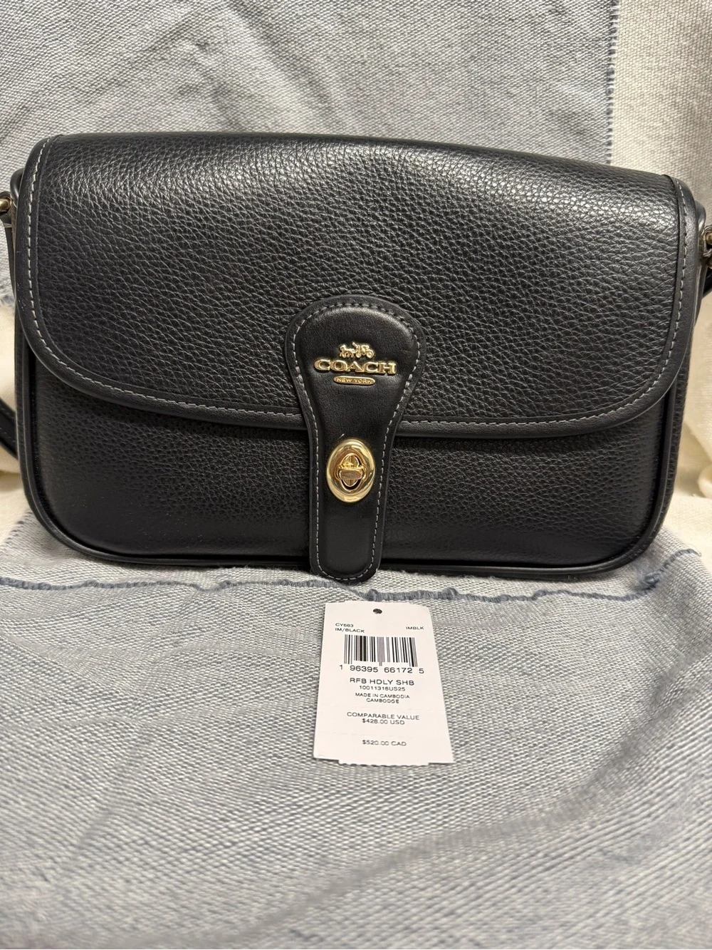 Coach Black Pebbled Leather  Shoulder/crossbody Bag with Gold Hardware